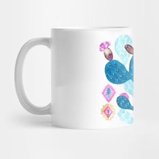 Watercolor Mexican cactus with folk flowers Aztec tiles Mug